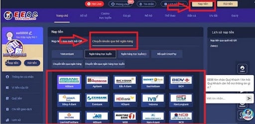 Cách nạp tiền EE88 qua tài khoản ngân hàng